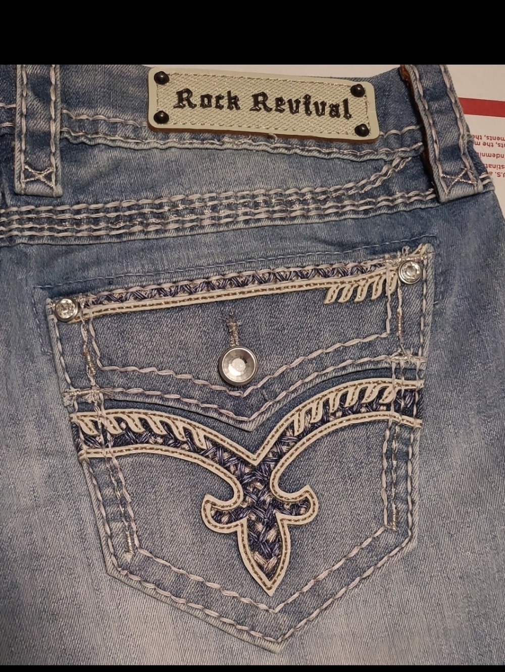 Rock Revival Distressed Blue Embroidered Denim Shorts Fluer 31 - Picture 2 of 4